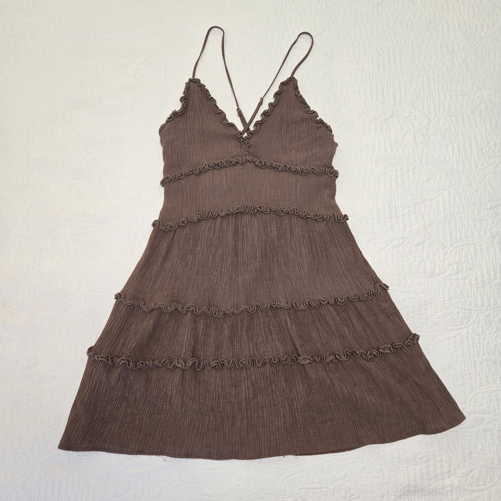 Love Tree Babydoll Crinkle‎ Lettuce Hem Crisscross Spaghetti Strap Mini Large